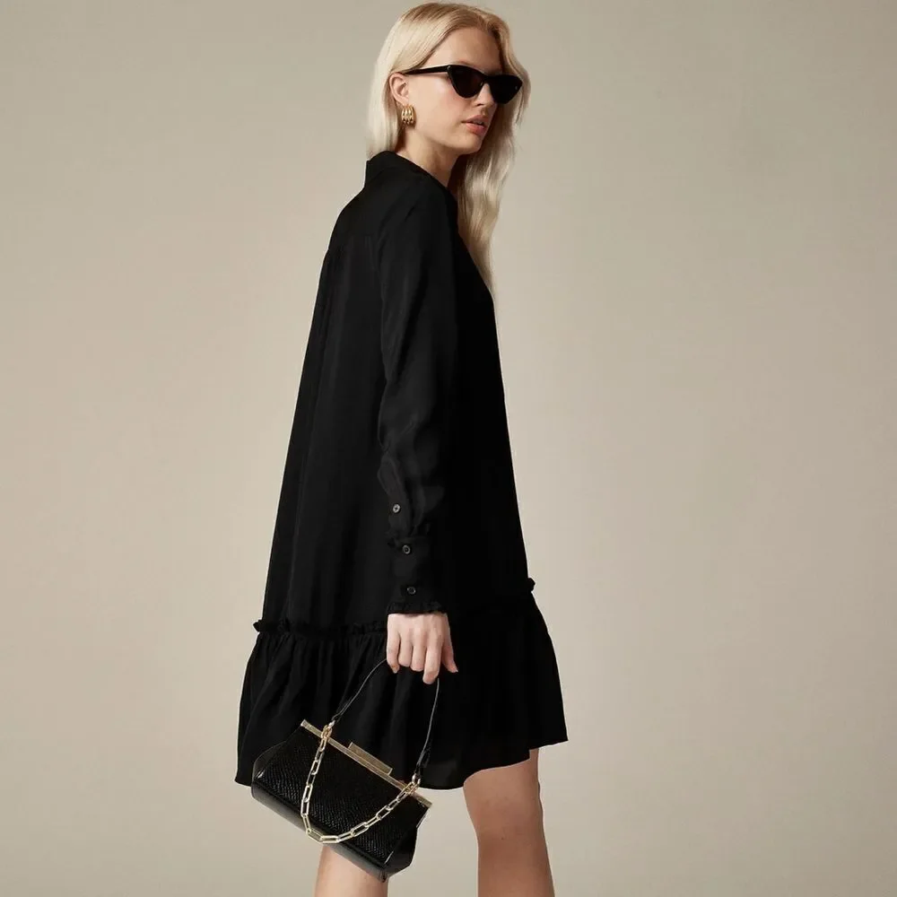 NWT J CREW Amelia popover shirtdress in drapey viscose twill in black